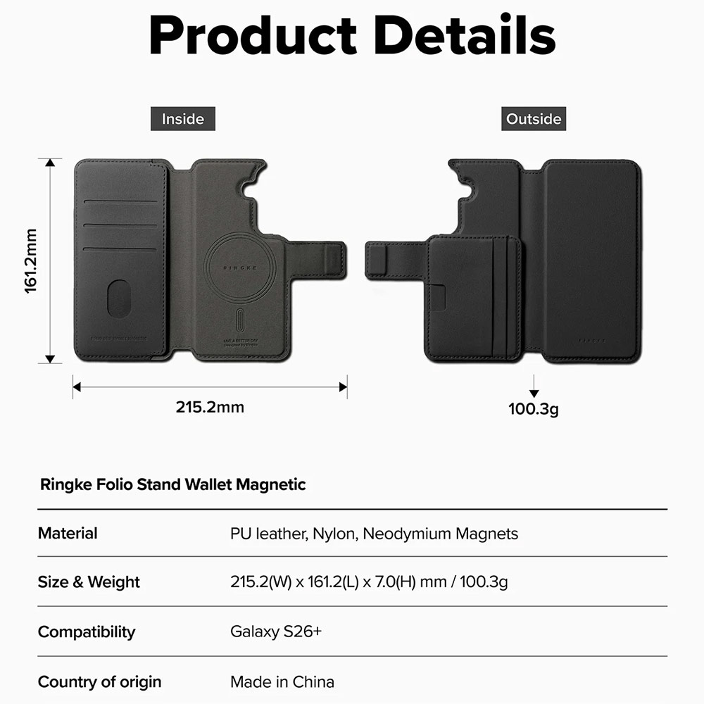 Picture of Samsung Galaxy S26 Plus  | Ringke Folio Grip Wallet Magnetic Flip Cover Card Holder for Samsung Galaxy S26 Plus (Black)