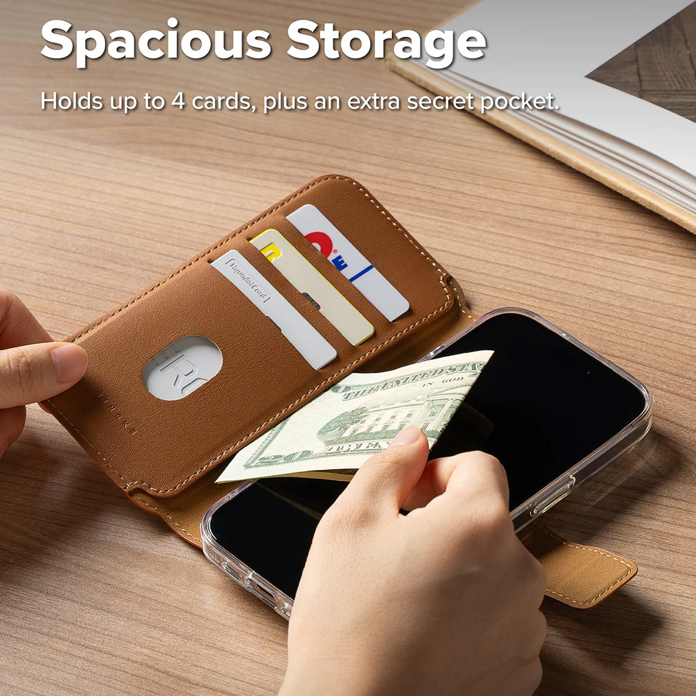 Picture of Apple iPhone 15 6.1  | Ringke Folio Grip Wallet Magnetic Flip Cover Card Holder for iPhone 16 Pro iPhone 16  (Brown)