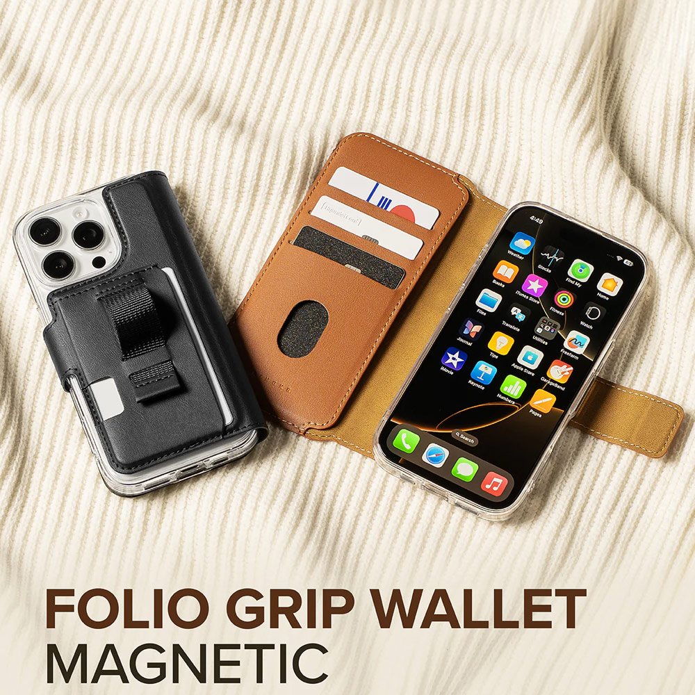 Picture of Apple iPhone 15 Plus 6.7  | Ringke Folio Grip Wallet Magnetic Flip Cover Card Holder for iPhone 16 Pro Max iPhone 16 Plus (Brown)