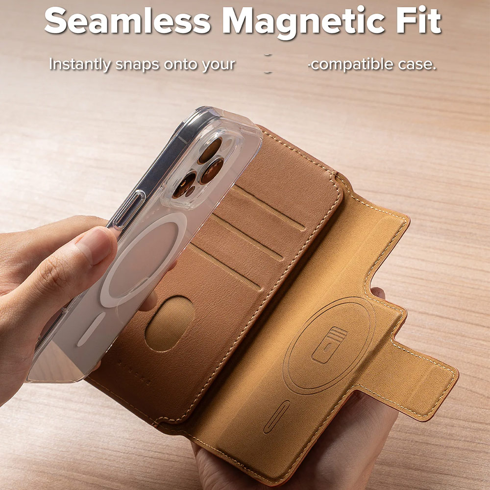 Picture of Apple iPhone 15 Plus 6.7  | Ringke Folio Grip Wallet Magnetic Flip Cover Card Holder for iPhone 16 Pro Max iPhone 16 Plus (Brown)