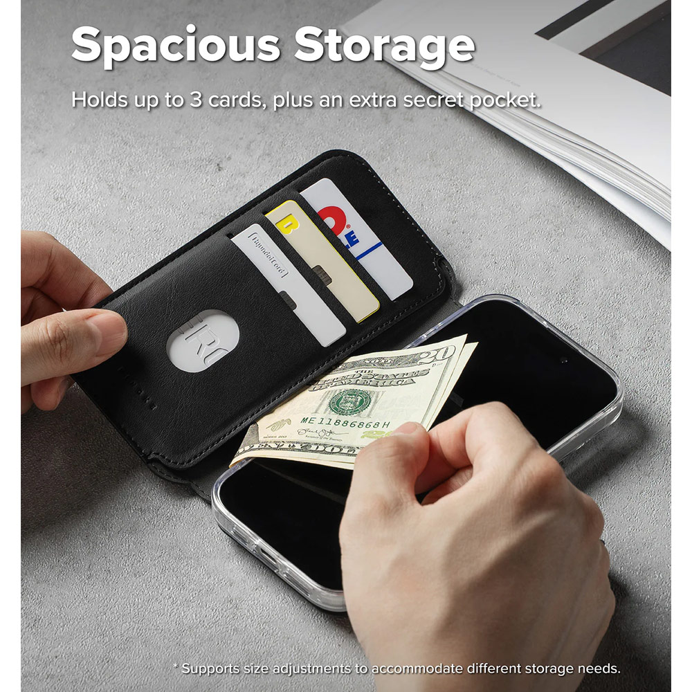 Picture of Apple iPhone 17 6.3  | Ringke Folio Grip Wallet Magnetic Storage capacity of 3 card slots and a large hidden pocket for iPhone 17 6.3 (Black)