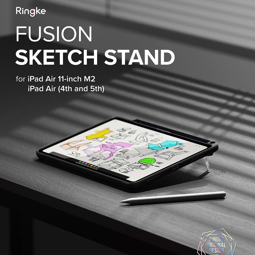 Picture of Apple iPad Air 11 M3 2025 Case | Ringke Fusion Sketch Stand Case Horizontal Vertical Multi Angle Stand Back Drop Protection Case for iPad Air 11" M2 6th Gen 4th Gen 5th Gen 2020  2022 2024 M3 2025 (Black)