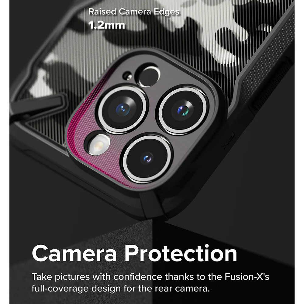 Picture of Apple iPhone 15 Pro Max 6.7 Case | Ringke Fusion X Hybrid PC and TPU Frame Drop Protection Case for Apple iPhone 15 Pro Max 6.7 (Camo Black)