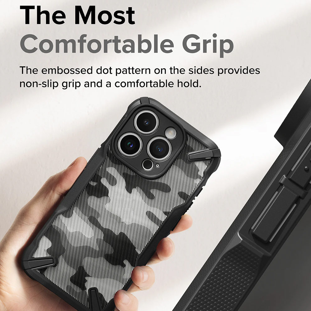 Picture of Apple iPhone 15 Pro Max 6.7 Case | Ringke Fusion X Hybrid PC and TPU Frame Drop Protection Case for Apple iPhone 15 Pro Max 6.7 (Camo Black)