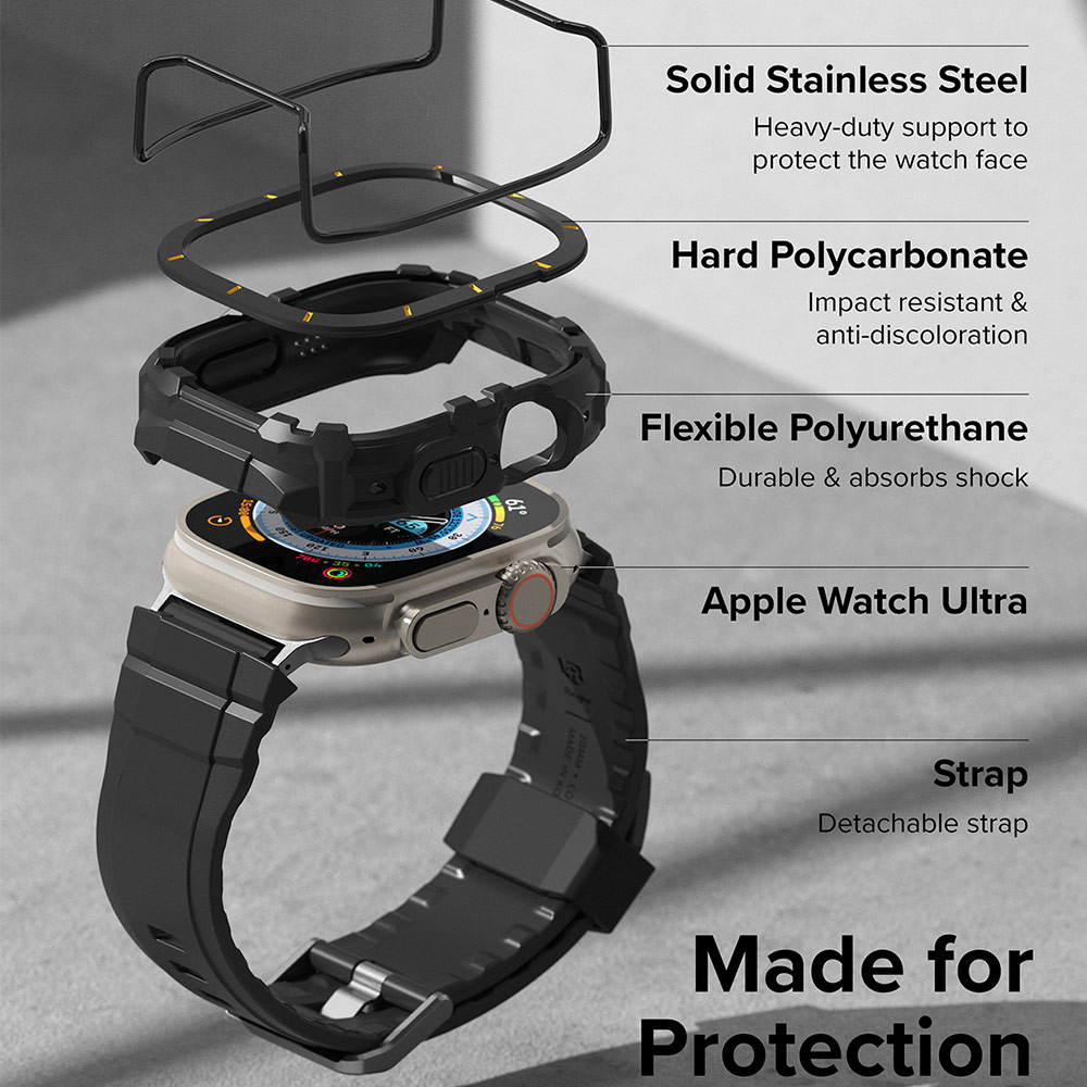 Picture of Apple Watch 49mm Ultra 3 Case | Ringke Fusion X Guard Protection Case Strap Band for Apple Watch Ultra 49mm (Black Yellow Index Wired)