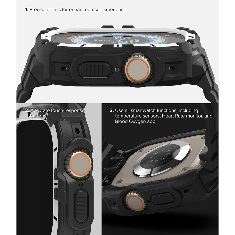 Picture of Apple Watch 49mm	Ultra 3 Case | Ringke Fusion X Guard Protection Case Strap Band for Apple Watch Ultra 49mm (White Black Index)