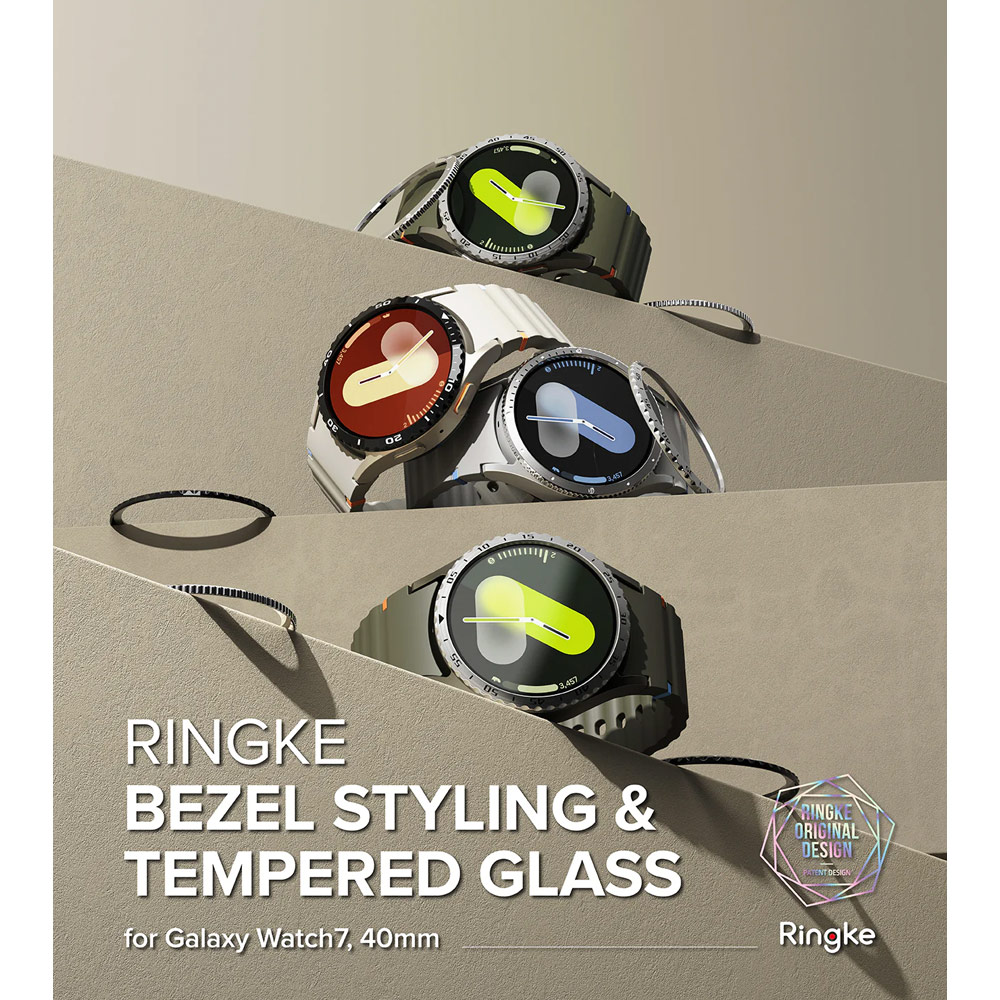 Picture of Samsung Galaxy Watch 7 40mm Screen Protector | Ringke Bezel Styling and Tempered Glass Screen Protector for Samsung Galaxy Watch 7 40mm (Silver 40-03)