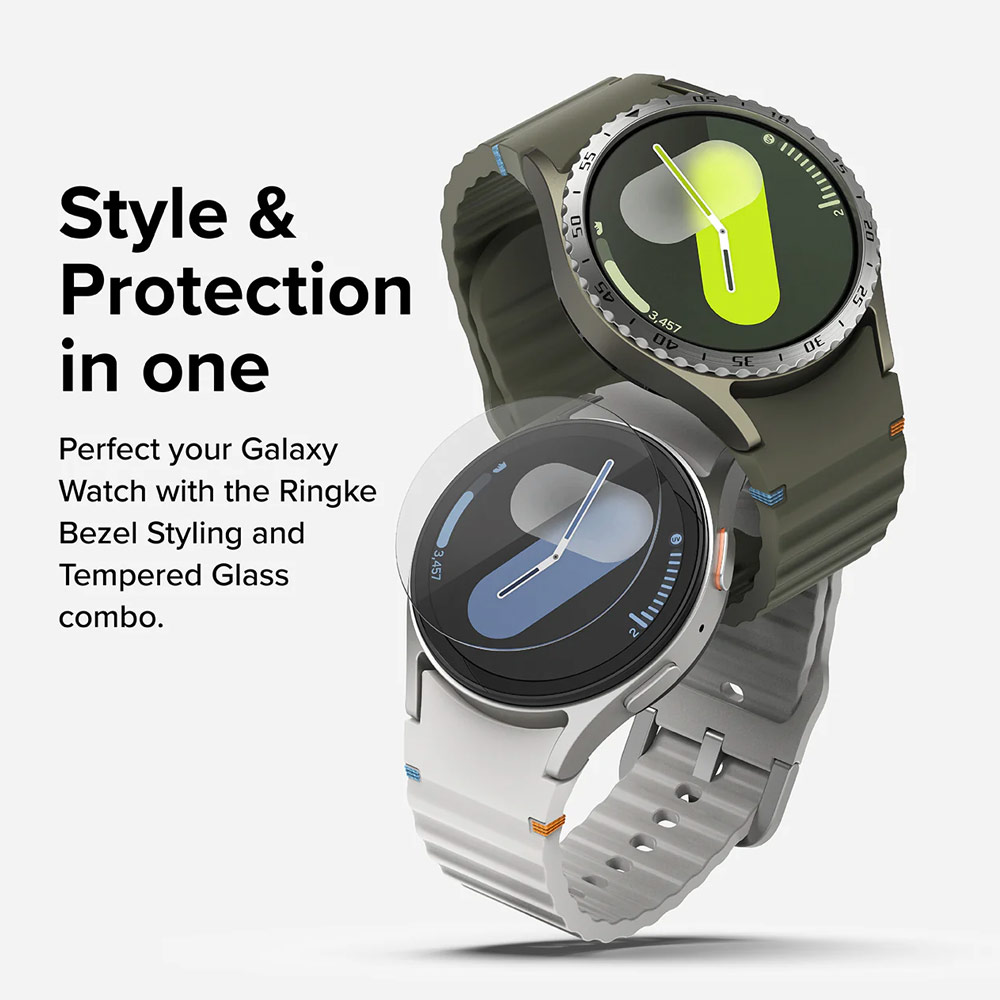 Picture of Samsung Galaxy Watch 7 40mm Screen Protector | Ringke Bezel Styling and Tempered Glass Screen Protector for Samsung Galaxy Watch 7 40mm (Silver 40-03)