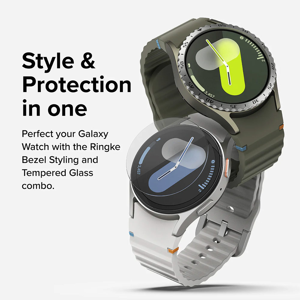 Picture of Samsung Galaxy Watch 7 44mm Screen Protector | Ringke Bezel Styling and Tempered Glass Screen Protector for Samsung Galaxy Watch 7 44mm (Silver 44-03 )