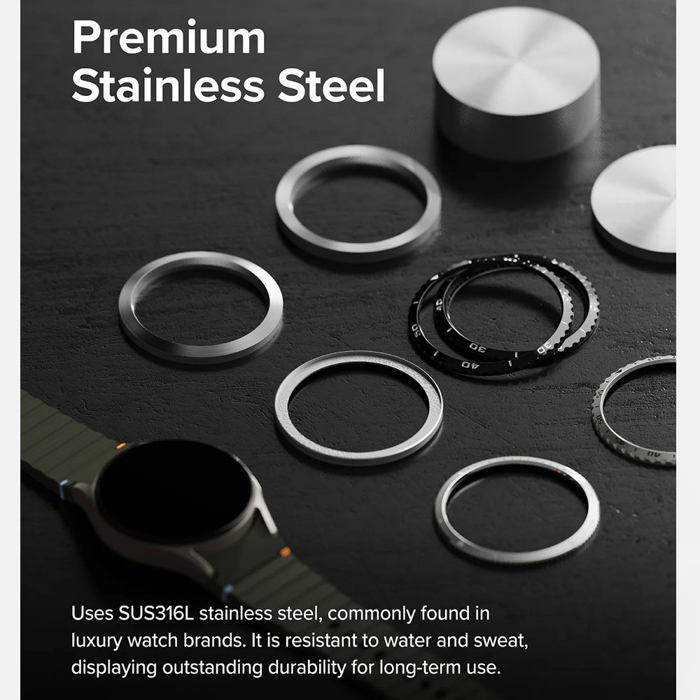 Picture of Samsung Galaxy Watch 7 44mm Screen Protector | Ringke Bezel Styling and Tempered Glass Screen Protector for Samsung Galaxy Watch 7 44mm (Silver 44-03 )