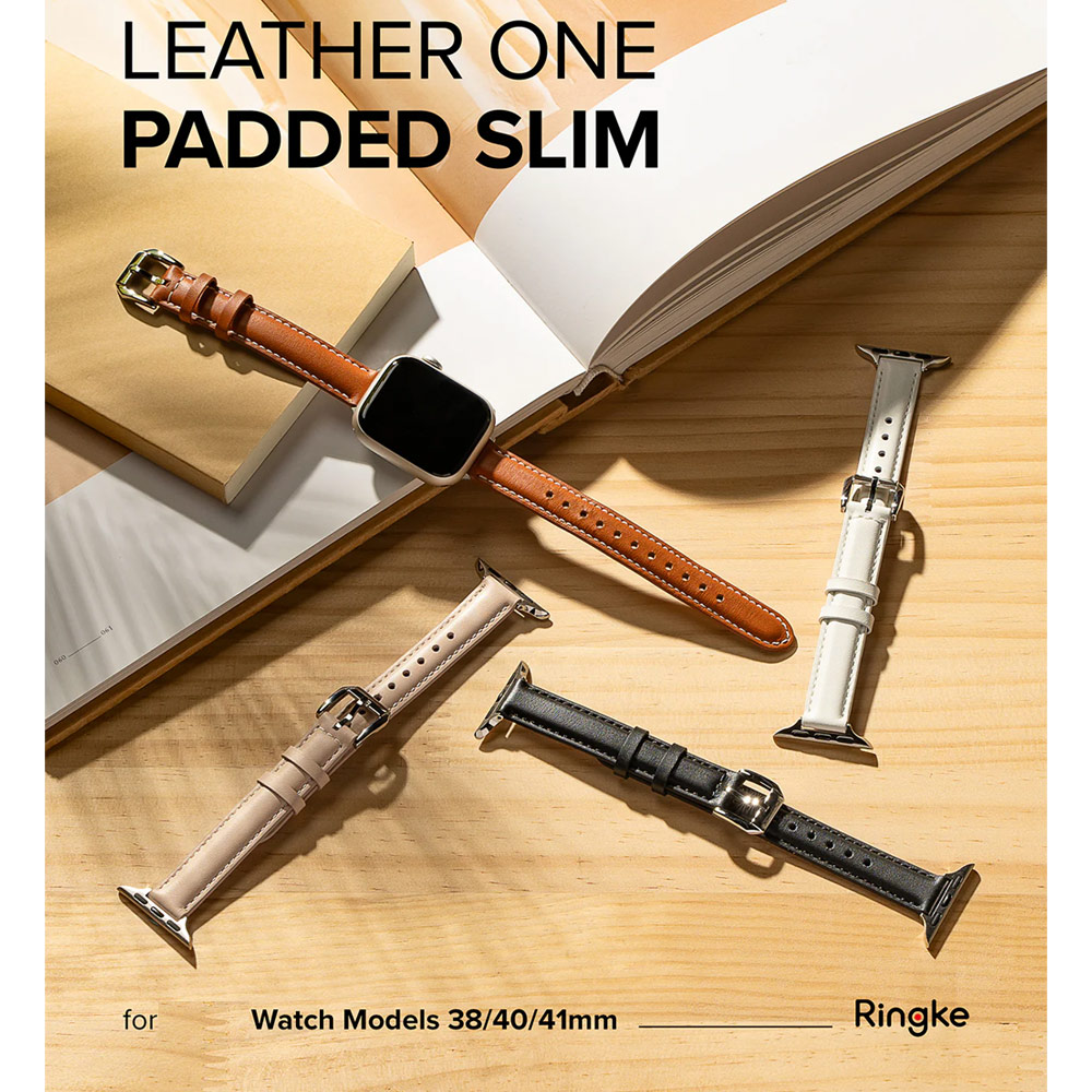 Picture of Apple Watch 38mm  | Ringke Genuine Leather One Slim Padded Strap for Apple Watch Series 4 5 6 8 9 41mm 40mm 38mm (Black)