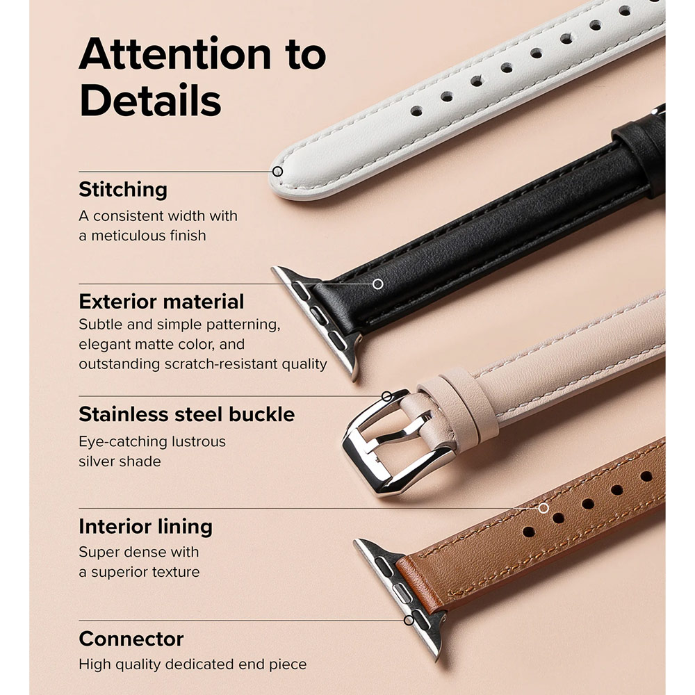 Picture of Apple Watch 38mm  | Ringke Genuine Leather One Slim Padded Strap for Apple Watch Series 4 5 6 8 9 41mm 40mm 38mm (Black)