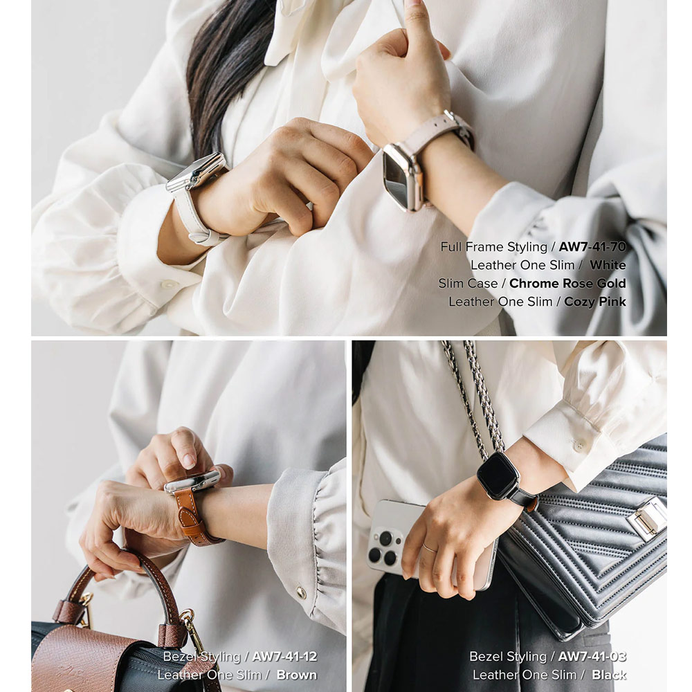 Picture of Apple Watch 38mm  | Ringke Genuine Leather One Slim Strap for Apple Watch Series 4 5 6 8 9 41mm 40mm 38mm (Cozy Pink)