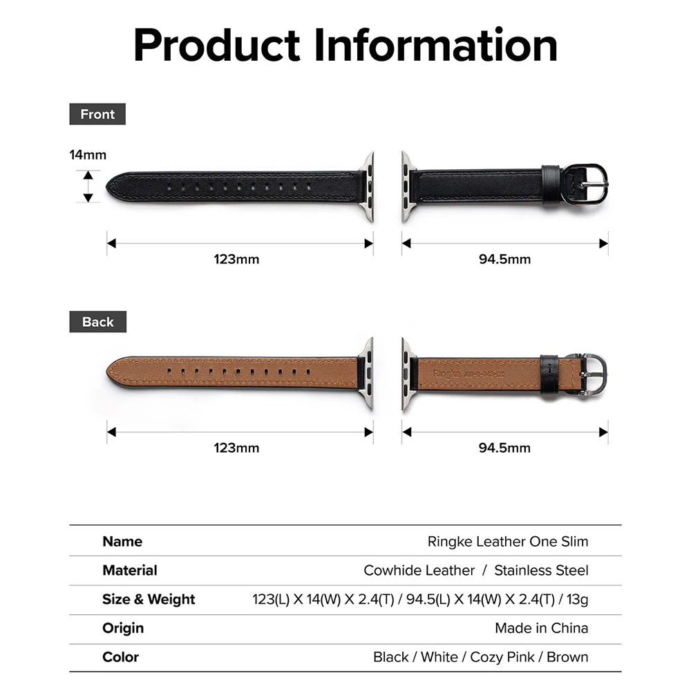 Picture of Apple Watch 38mm  | Ringke Genuine Leather One Slim Strap for Apple Watch Series 4 5 6 8 9 41mm 40mm 38mm (Cozy Pink)