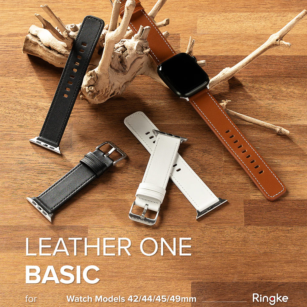 Picture of Apple Watch 42mm  | Ringke Genuine Leather One Basic Strap for Apple Watch Series 4 5 6 8 9 42mm 44mm 45mm Ultra 49mm (White)