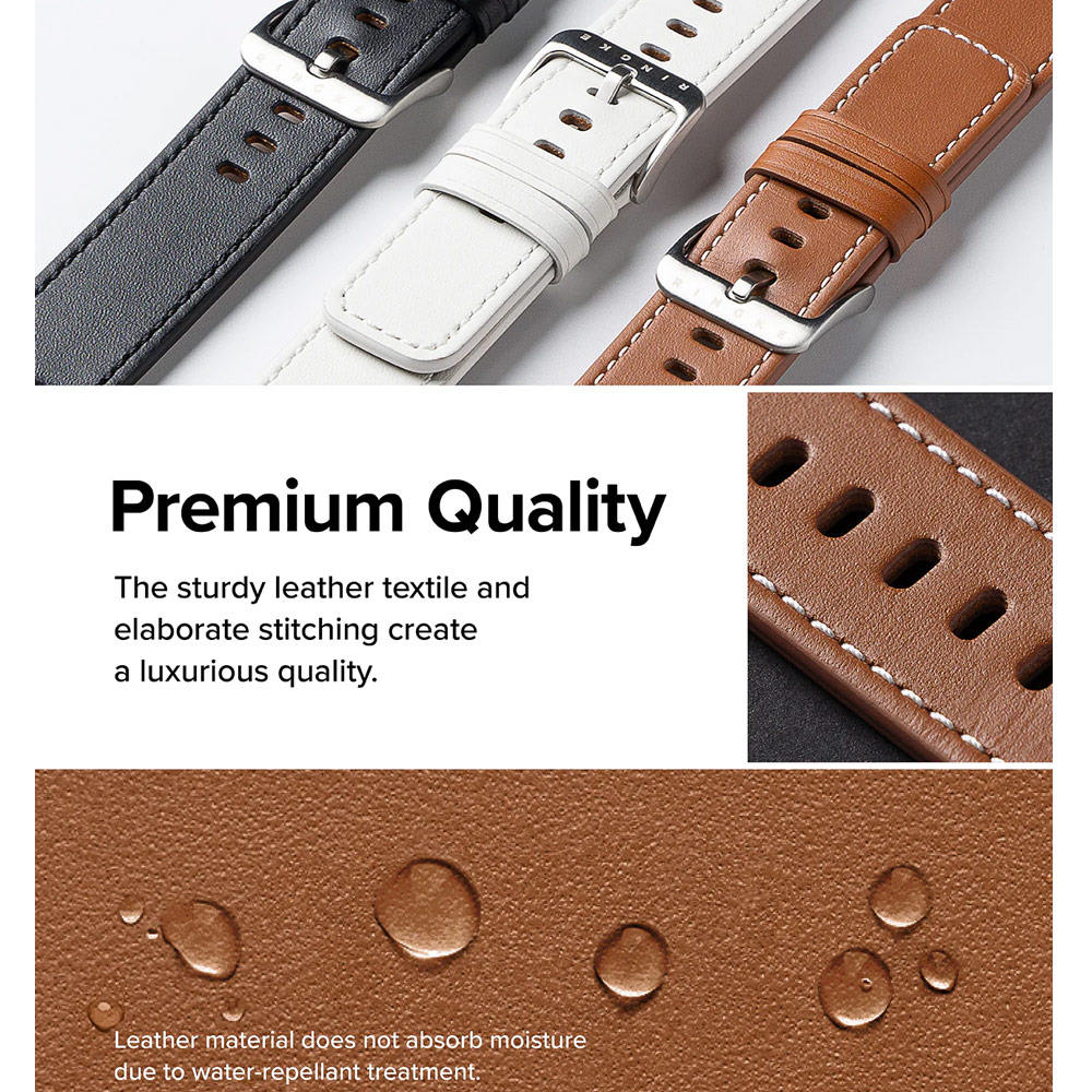 Picture of Apple Watch 42mm  | Ringke Genuine Leather One Basic Strap for Apple Watch Series 4 5 6 8 9 42mm 44mm 45mm Ultra 49mm (White)