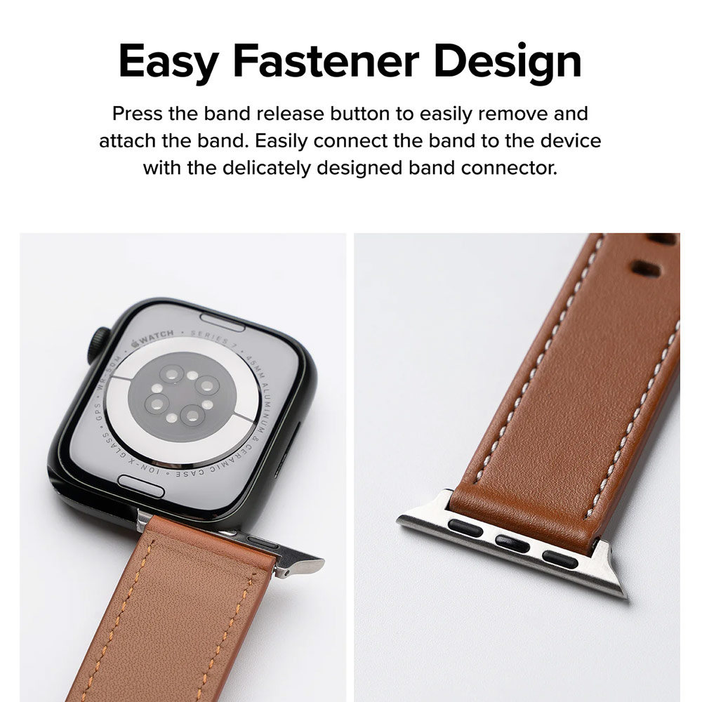 Picture of Apple Watch 42mm  | Ringke Genuine Leather One Basic Strap for Apple Watch Series 4 5 6 8 9 42mm 44mm 45mm Ultra 49mm (White)