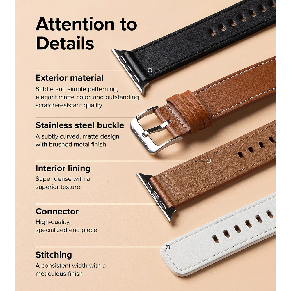 Picture of Apple Watch 42mm  | Ringke Genuine Leather One Basic Strap for Apple Watch Series 4 5 6 8 9 42mm 44mm 45mm Ultra 49mm (White)