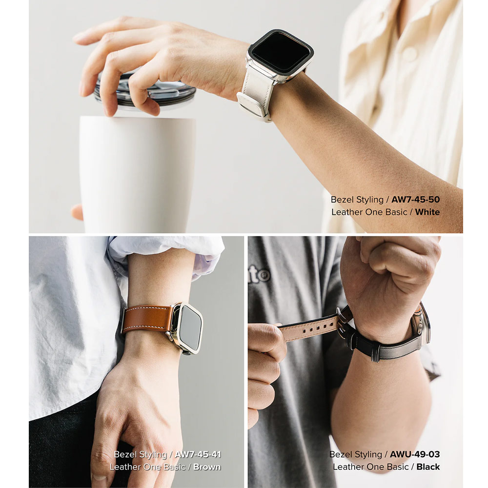 Picture of Apple Watch 42mm  | Ringke Genuine Leather One Basic Strap for Apple Watch Series 4 5 6 8 9 42mm 44mm 45mm Ultra 49mm (White)