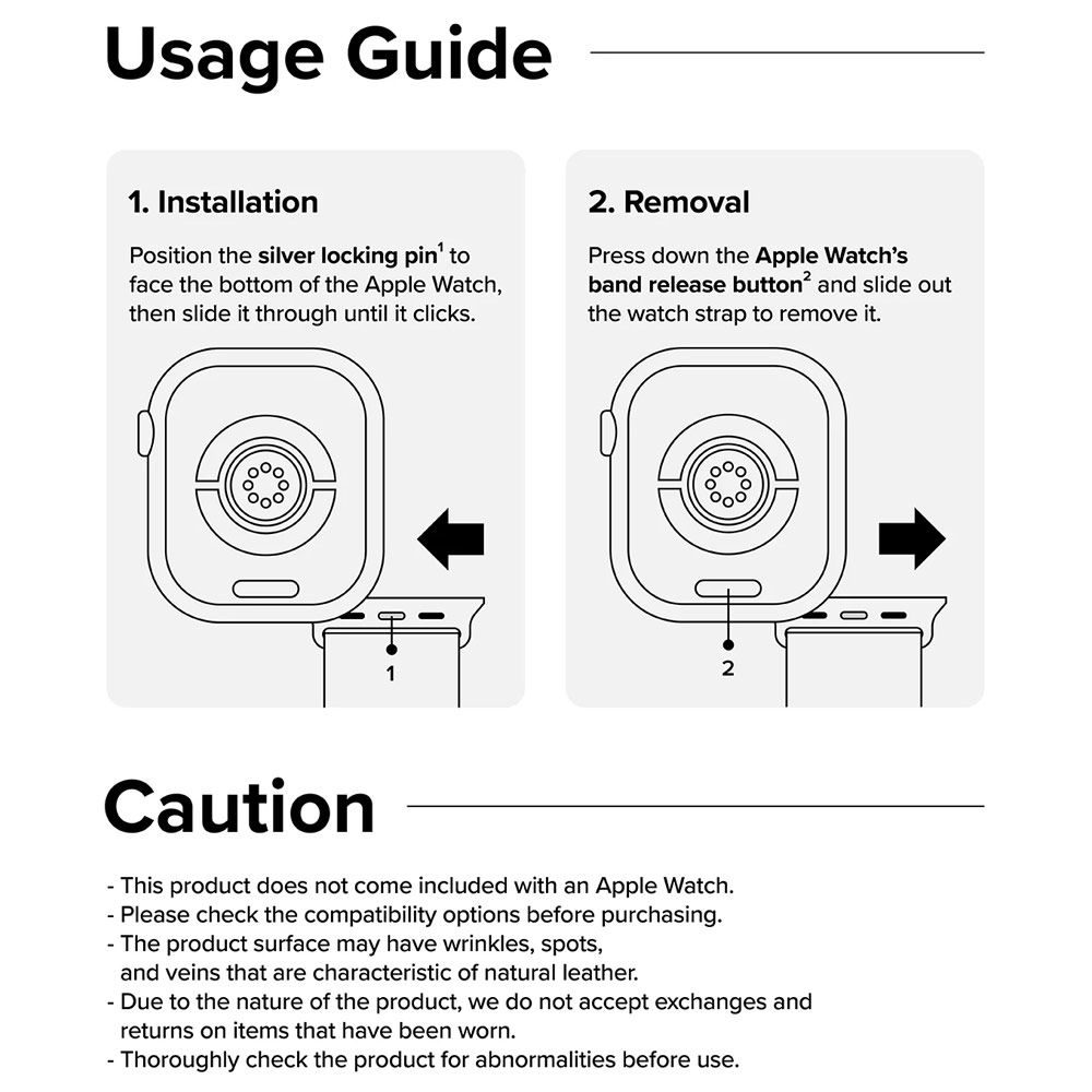 Picture of Apple Watch 42mm  | Ringke Genuine Leather One Basic Strap for Apple Watch Series 4 5 6 8 9 42mm 44mm 45mm Ultra 49mm (White)