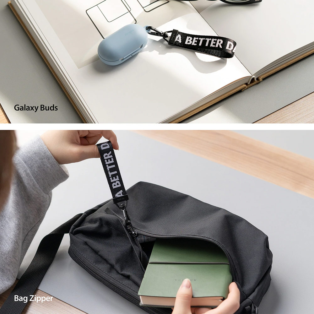 Picture of Ringke Key Ring Strap with Oval Hook Clip for phone case keychain camera game console USB flash drives (Lettering Ticket Band 2 Black)