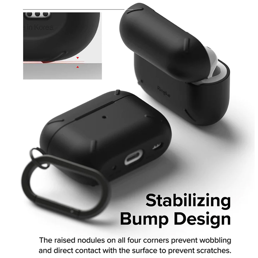 Picture of Apple Airpods Pro 2 Case | Ringke Layered Hard Protective Protection Case with Carabiner for Apple Airpods Pro 2 (Black)