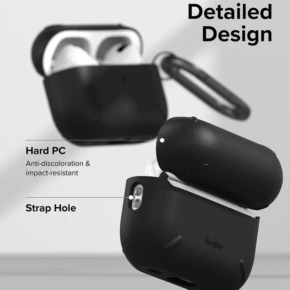 Picture of Apple Airpods Pro 2 Case | Ringke Layered Hard Protective Protection Case with Carabiner for Apple Airpods Pro 2 (Black)