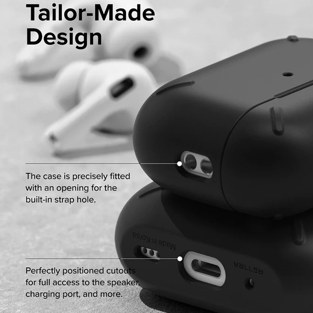 Picture of Apple Airpods Pro 2 Case | Ringke Layered Hard Protective Protection Case with Carabiner for Apple Airpods Pro 2 (Black)