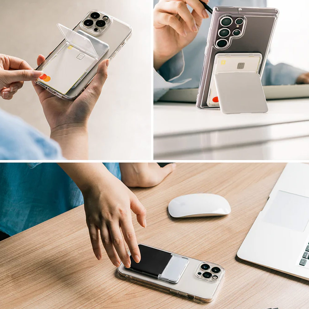 Picture of Apple iPhone 13 6.1  | Ringke Card Holder Magnetic Stand Slot Magsafe Compatible Hold up to 2 Cards for iPhone 13 Pro Max 14 Pro Max (Clear Mist)