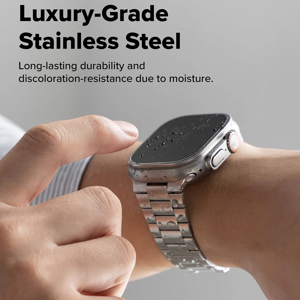 Picture of Apple Watch 10 46mm  | Ringke Stainless Steel Metal One Air Band Strap for Apple Watch Series 4 5 6 8 42mm 44mm 45mm 46mm 49mm Ultra (Silver)