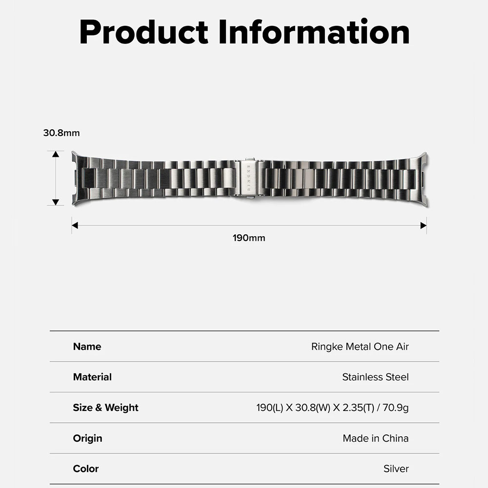 Picture of Samsung Galaxy Watch 8 40mm  | Ringke Stainless Steel Metal One Air Band Strap for Galaxy Watch 8 40mm 8 Classic 47mm (Silver)