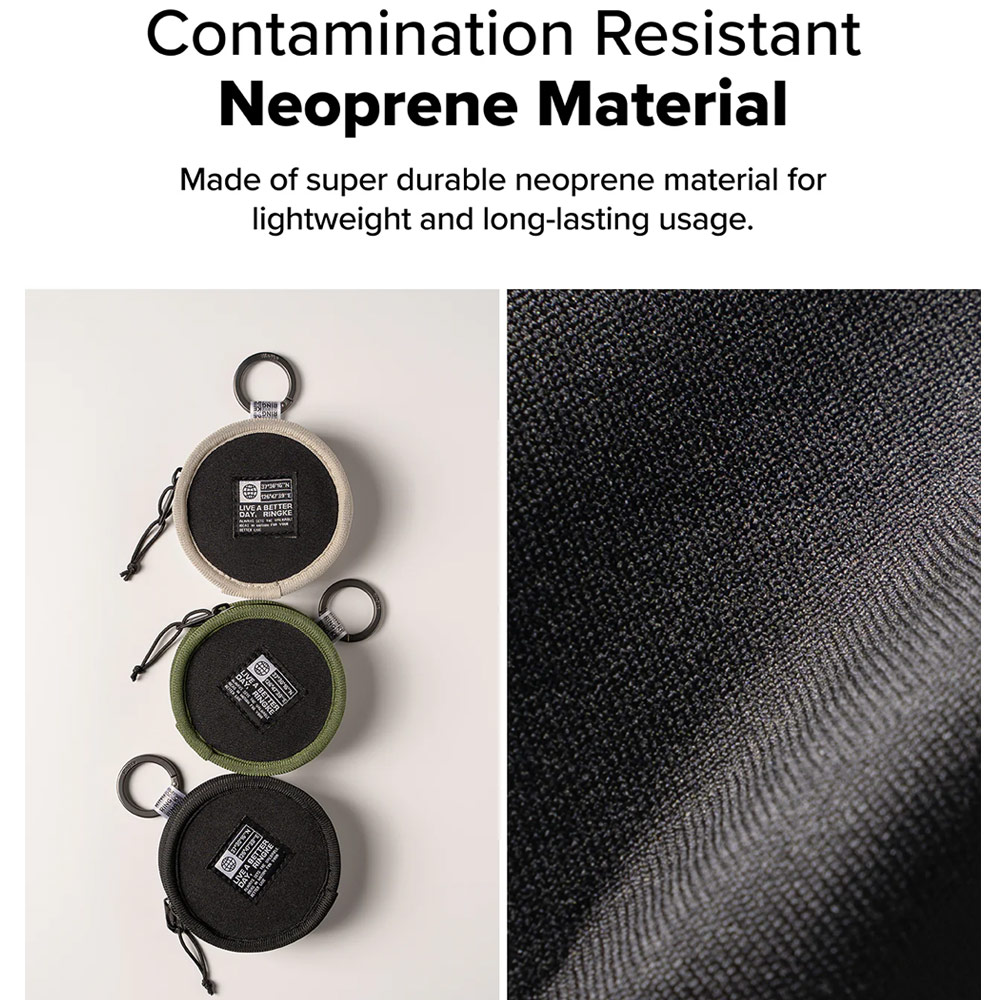 Picture of Ringke Mini Pouch Tambourine Bag with high quality YKK zipper closure with strap with Carabiner for Small Gadgets (Black)