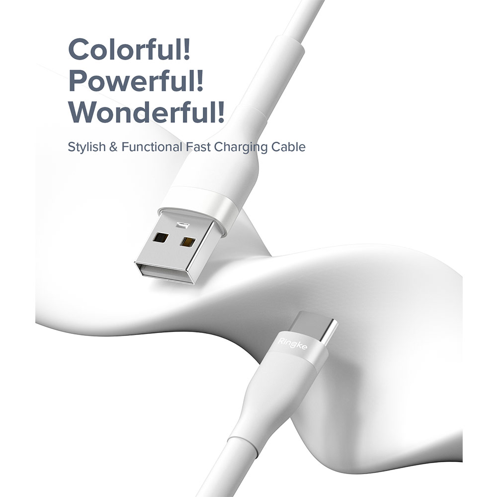 Picture of Ringke Pastel TPE Durable Cable with Cable Tie Organizer QC2.0 Fast Charge USB A to Type C (White 200cm)