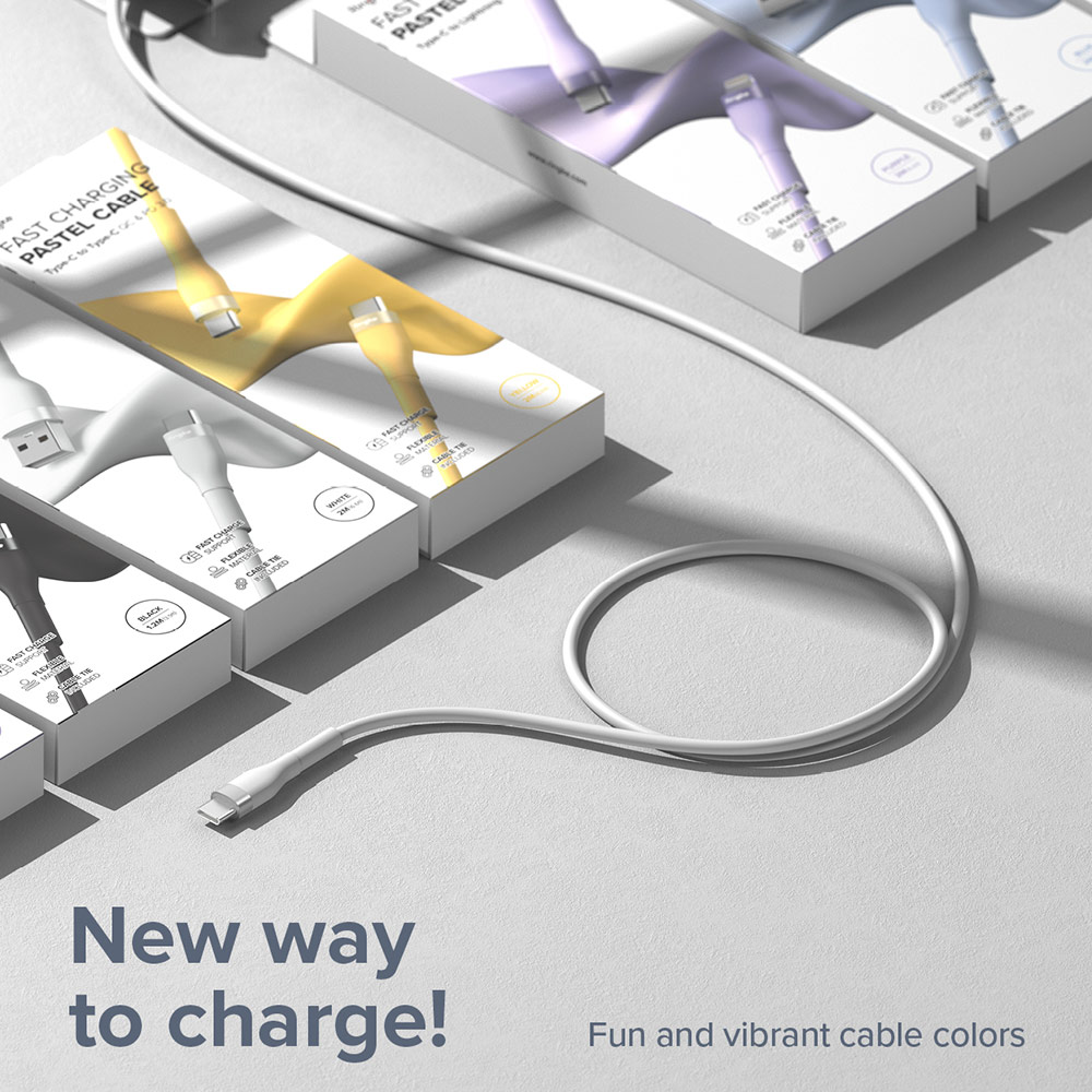 Picture of Ringke Pastel TPE Durable Cable with Cable Tie Organizer QC2.0 Fast Charge USB A to Type C (White 200cm)