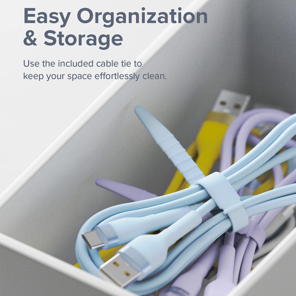 Picture of Ringke Pastel TPE Durable Cable with Cable Tie Organizer QC2.0 Fast Charge USB A to Type C (White 200cm)