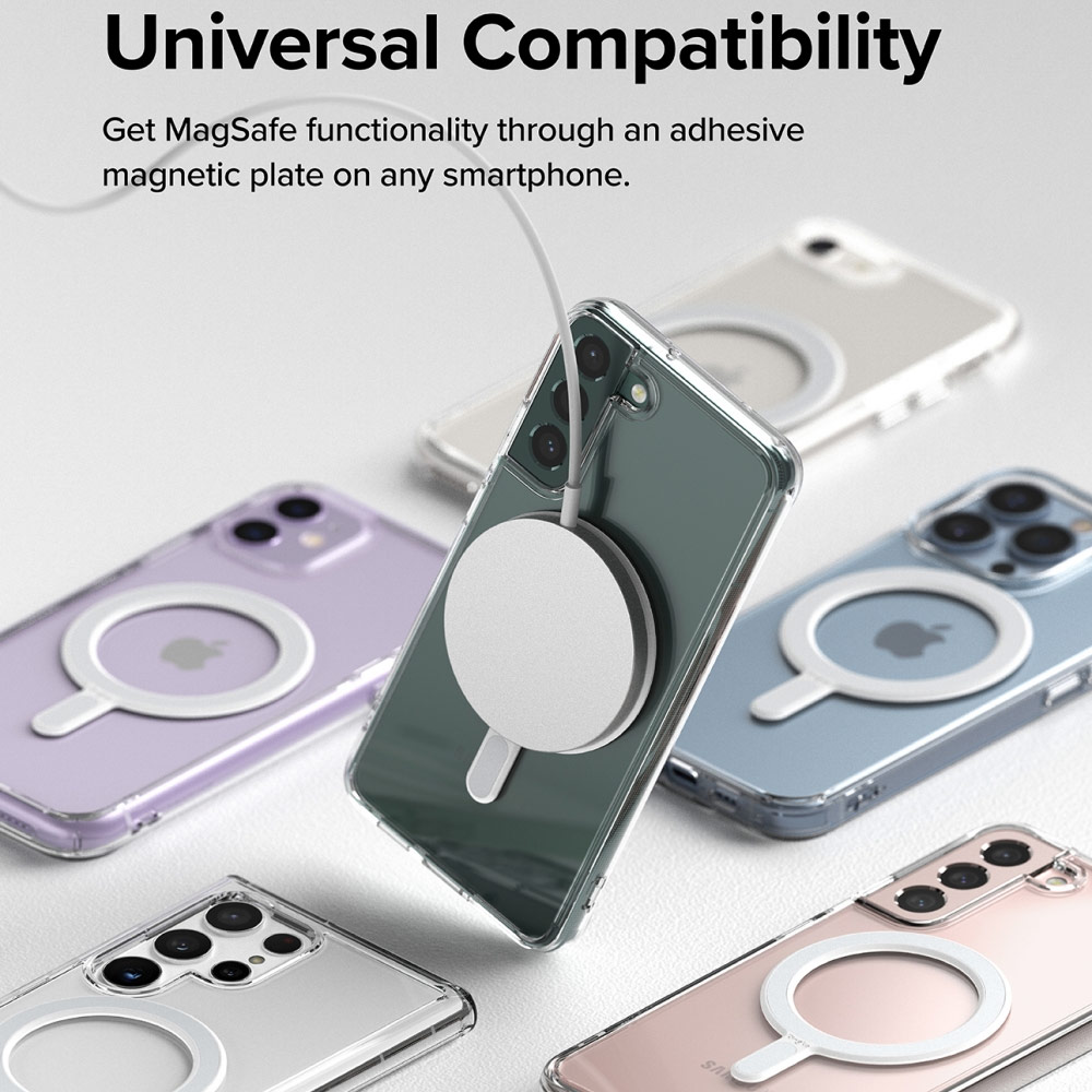 Picture of Ringke Magnetic Plate Compatible with MagSafe Accessories Universal Adhesive Magnet Stickers with PU leather covered with Installation Attachment Guide (White)