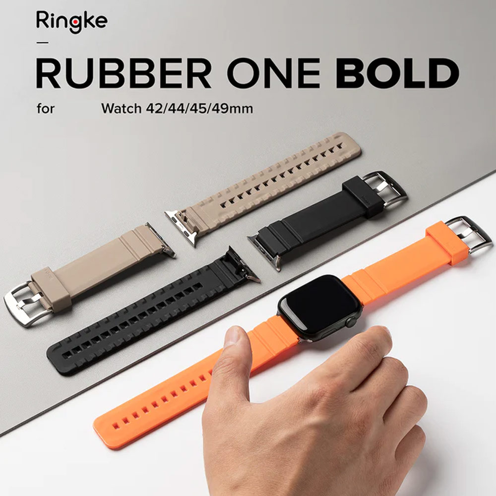 Picture of Apple Watch 42mm  | Ringke TPU Rubber One Band Bold Waterproof Sweat Proof Strap for Apple Watch Series 4 5 6 8 42mm 44mm 45mm 49mm Ultra (Gray Sand)