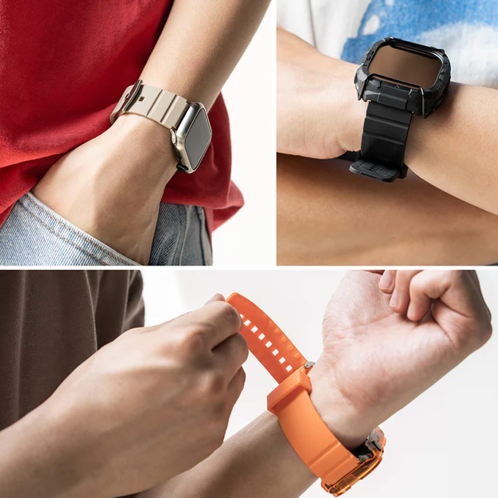 Picture of Apple Watch 42mm  | Ringke TPU Rubber One Band Bold Waterproof Sweat Proof Strap for Apple Watch Series 4 5 6 8 42mm 44mm 45mm 49mm Ultra (Gray Sand)