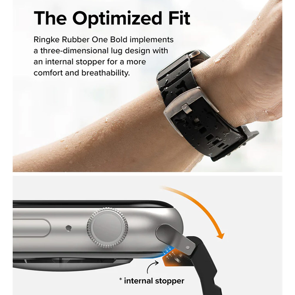 Picture of Apple Watch 42mm  | Ringke TPU Rubber One Band Bold Waterproof Sweat Proof Strap for Apple Watch Series 4 5 6 8 42mm 44mm 45mm 49mm Ultra (Gray Sand)