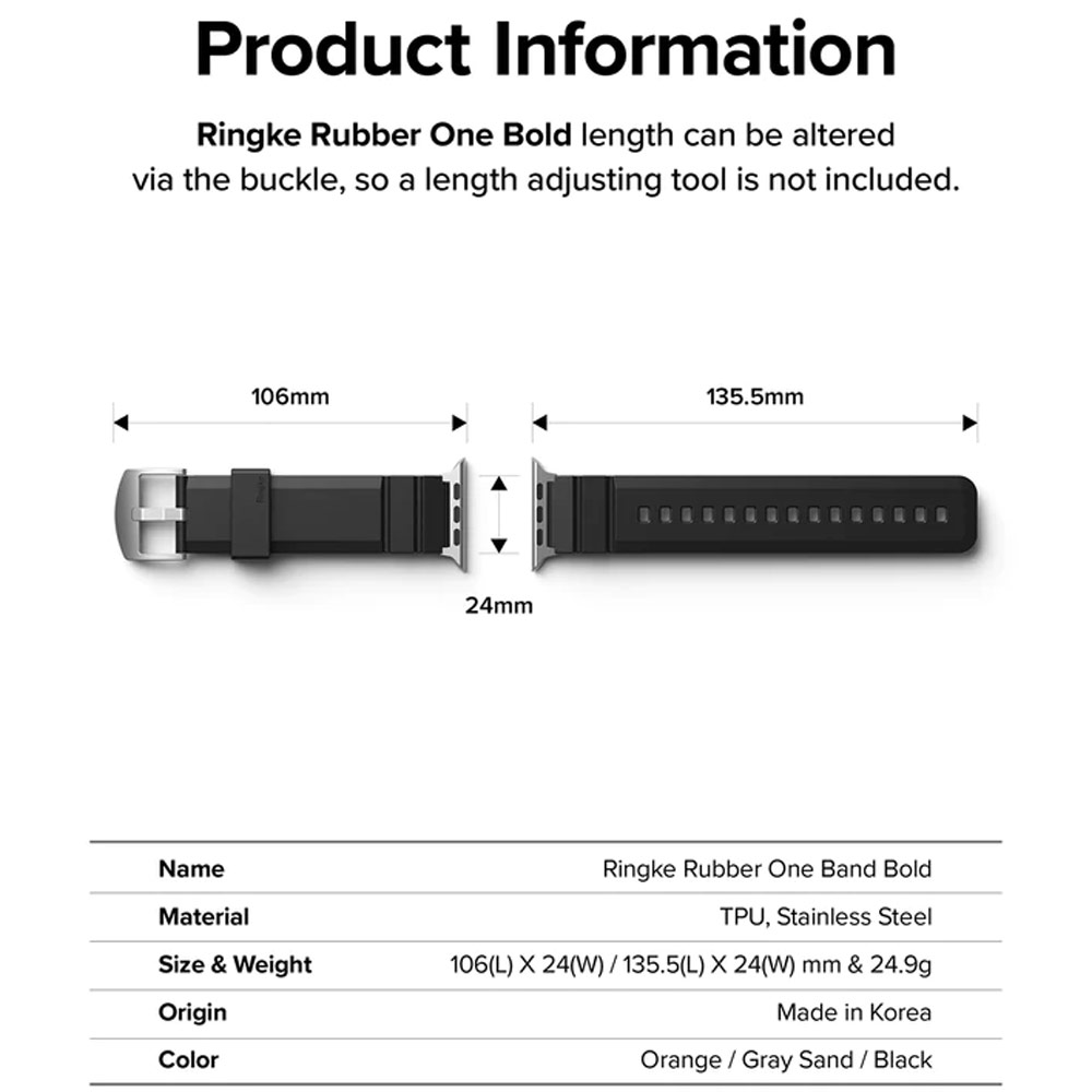 Picture of Apple Watch 42mm  | Ringke TPU Rubber One Band Bold Waterproof Sweat Proof Strap for Apple Watch Series 4 5 6 8 42mm 44mm 45mm 49mm Ultra (Gray Sand)