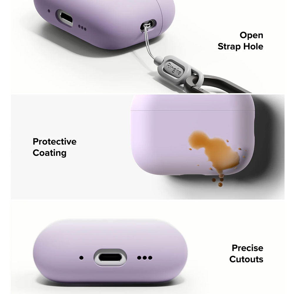 Picture of Apple Airpods Pro 3 Case | Ringke Silicone Soft Feel Hard Protective Protection Case with Carabiner for Apple Airpods Pro 3 (Light Purple)