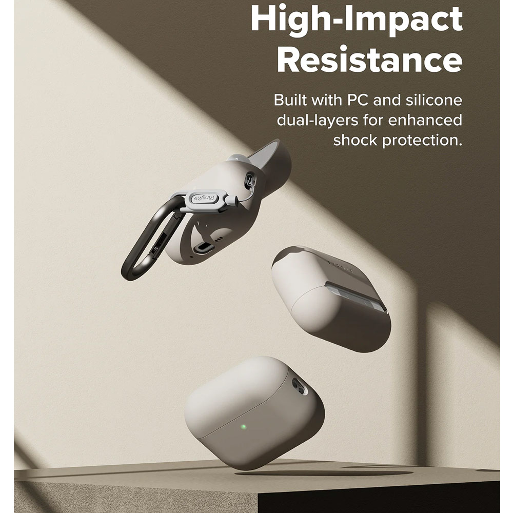 Picture of Apple Airpods Pro 3 Case | Ringke Silicone Soft Feel Hard Protective Protection Case with Carabiner for Apple Airpods Pro 3 (Stone)