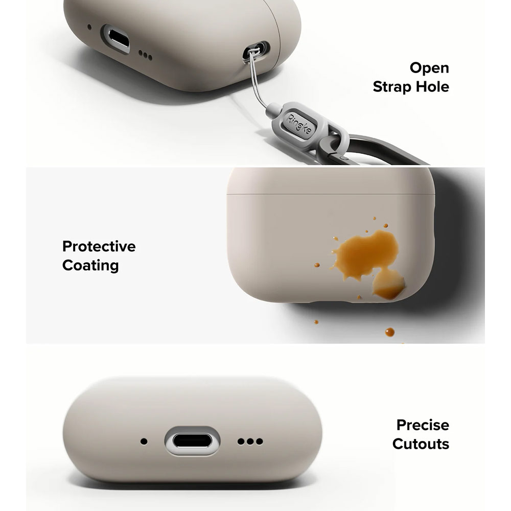 Picture of Apple Airpods Pro 3 Case | Ringke Silicone Soft Feel Hard Protective Protection Case with Carabiner for Apple Airpods Pro 3 (Stone)