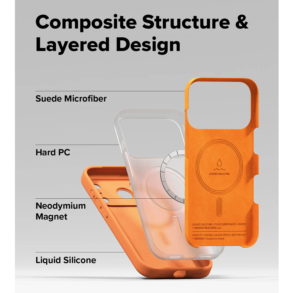 Picture of Apple iPhone 17 Pro Max 6.9 Case | Ringke Silicone Magnetic Soft Liquid Silicone Drop Protection Case with Camera Control Button for iPhone 17 Pro Max 6.9 (Tangerie)