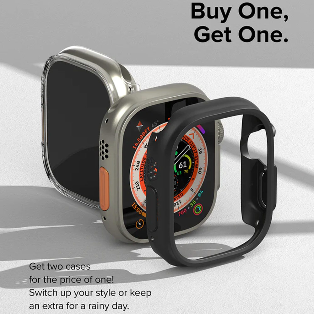 Picture of Apple Watch 49mm	Ultra Case | Ringke Slim and Lightweight Hard Case for Apple Watch Series 8 49mm Ultra (2 PACK with Clear and Titanium Gray)