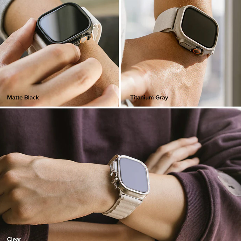 Picture of Apple Watch 49mm	Ultra Case | Ringke Slim and Lightweight Hard Case for Apple Watch Series 8 49mm Ultra (2 PACK with Clear and Titanium Gray)