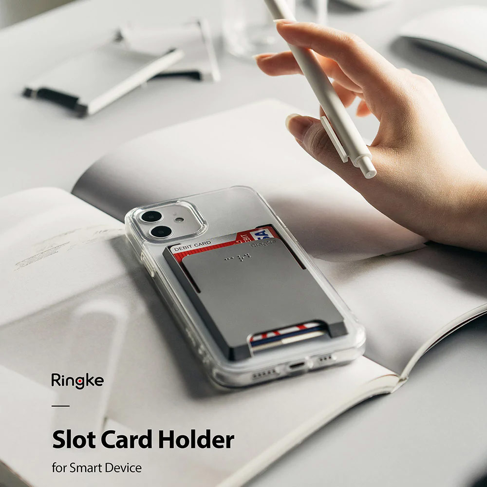 Picture of Ringke Slot Card Holder Max Holder 3 Card 3M Adhesive Sticker with High Quality PC Material for Smartphone (Dark Gray)