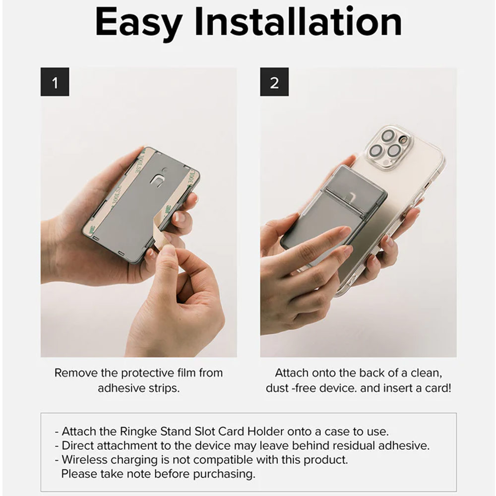 Picture of Ringke 2 in 1 Adhesive Card Holder Stand Slot Kickstand with High Quality PC Material for Smartphone (Clear Black)