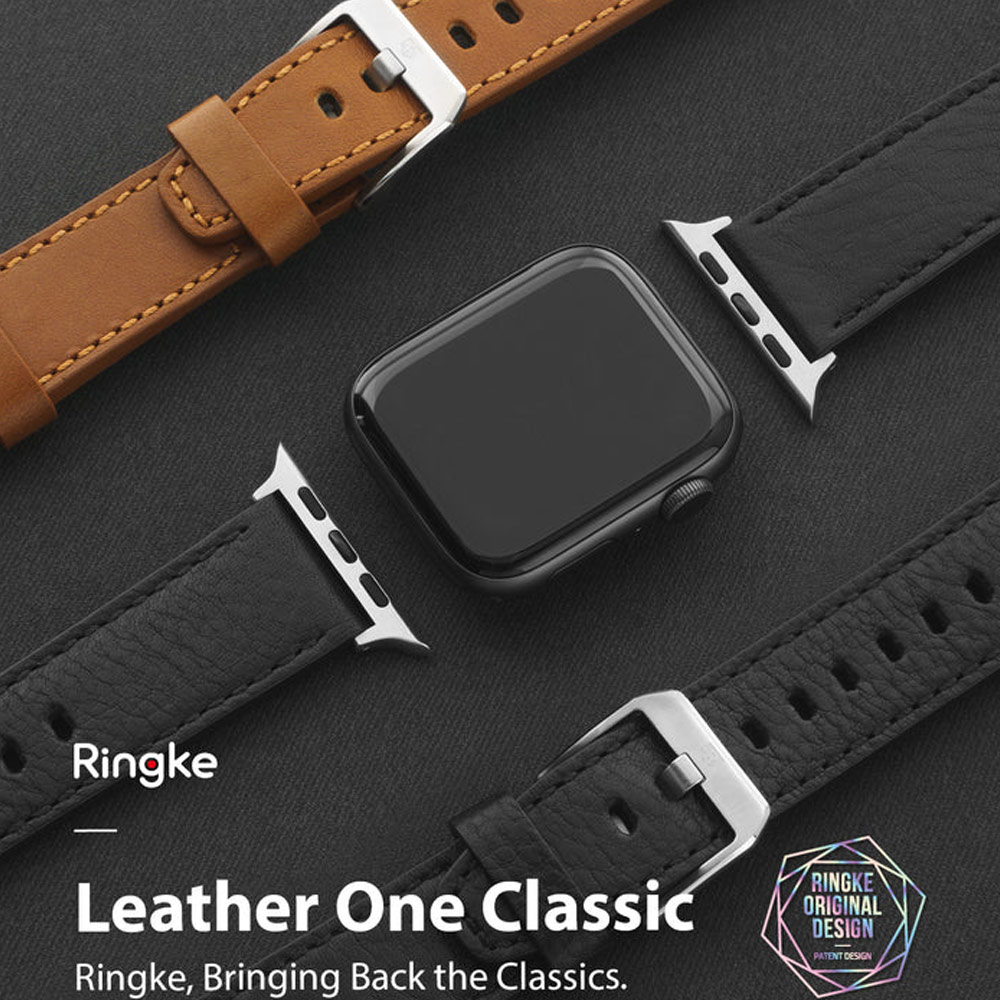 Picture of Apple Watch 49mm	Ultra 3  | Ringke Genuine Leather One Classic Strap for Apple Watch Series 4 5 6 8 9 42mm 44mm 45mm 49mm Ultra (Black)