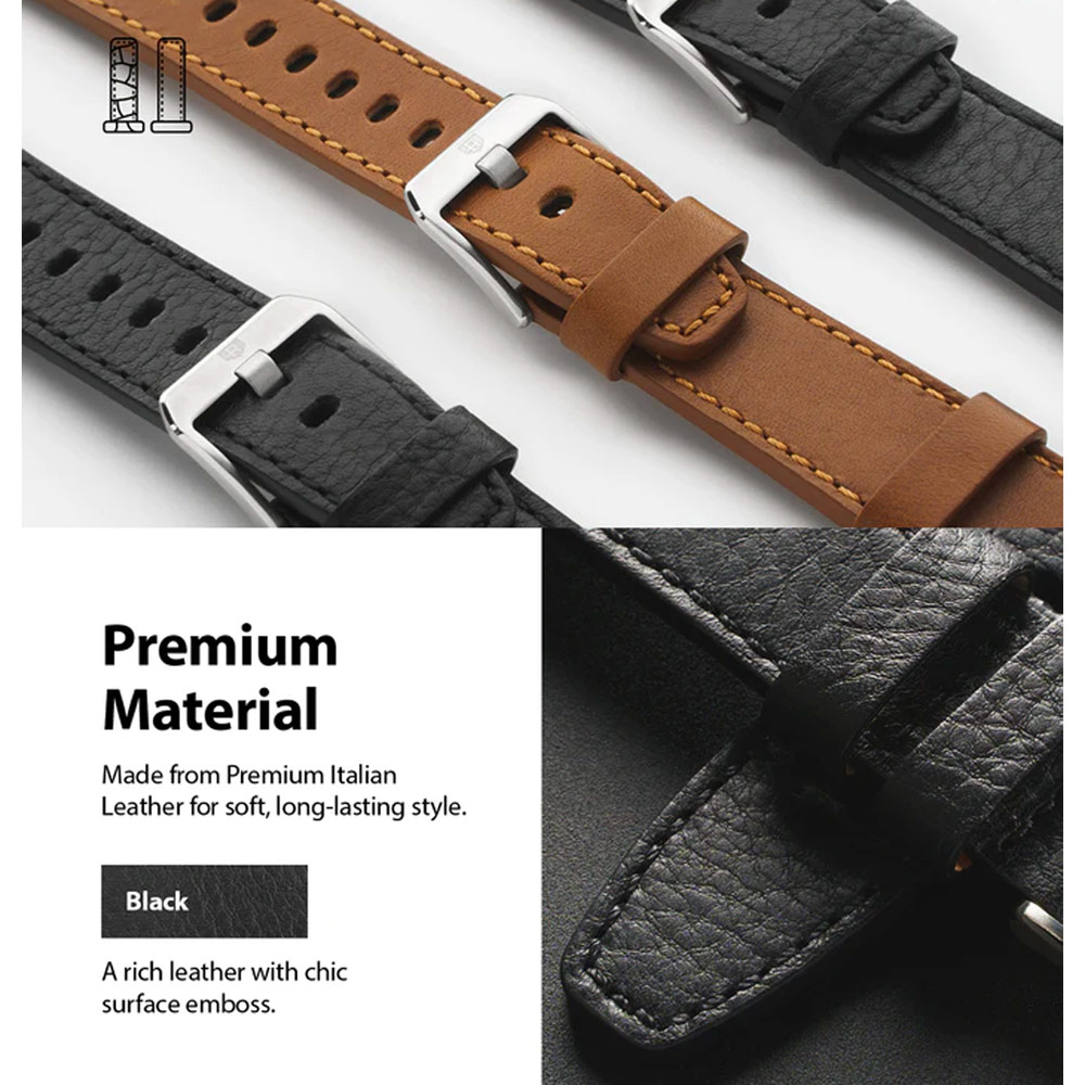 Picture of Apple Watch 49mm	Ultra 3  | Ringke Genuine Leather One Classic Strap for Apple Watch Series 4 5 6 8 9 42mm 44mm 45mm 49mm Ultra (Black)